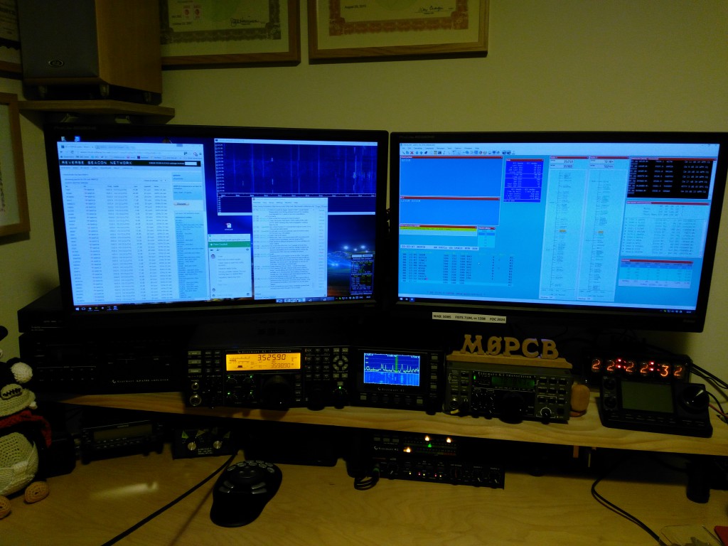 The SO2R station at M0PCB, Elecraft K3 as main rig with ELecraft K2 as 2nd radio.