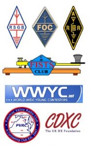 Club Logos of RSGB, FOC, ARRL, FISTS, WWYC, PVRC and CDXC